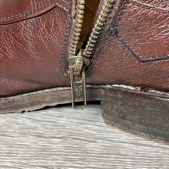 Frye Jayden Cross Strap Dark Brown Leather Women’s Sz 6B Side Zip Ankle Boots - Picture 11 of 14